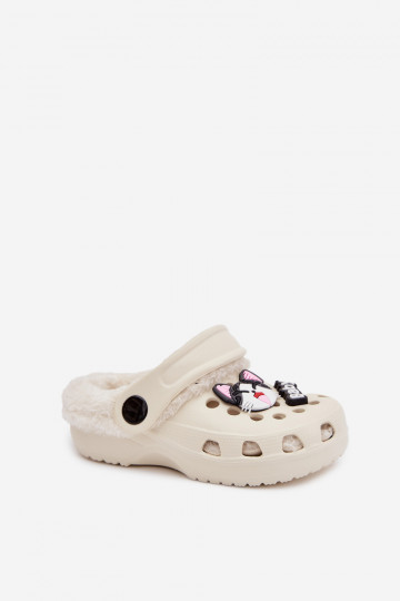  Šlepetės Vaikiški pašiltinti su kailiuku viduje Z Przypinkami kreminės spalvos Cerelle