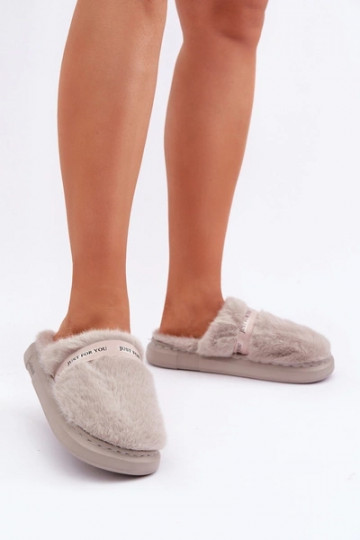 Moteriškos šlepetės su dekoruotais kulnais pilkos spalvos