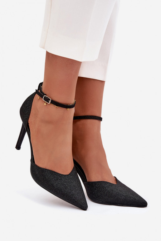 Blizgantys aukštakulniai bateliai su dirželiais juodos spalvos Joranne