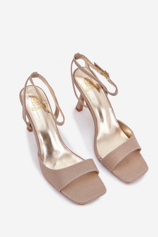 Moteriškos basutės su plonais kulniukais ir blizgesiu, aukso spalvos Brisora