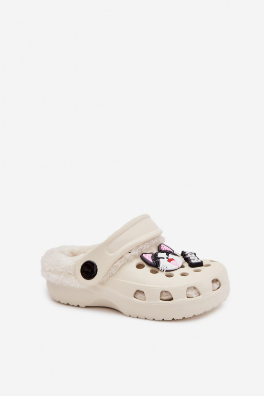 Vaikiškos šiltos šlepetės su kailiuku viduje, kreminės spalvos „Cerelle"