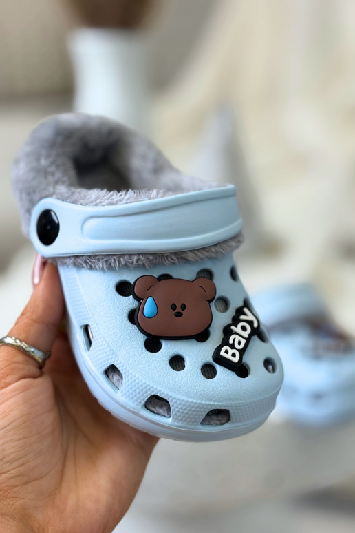 Vaikiškos šiltos šlepetės su kailiuku viduje, šviesiai mėlynos spalvos „Cerelle"