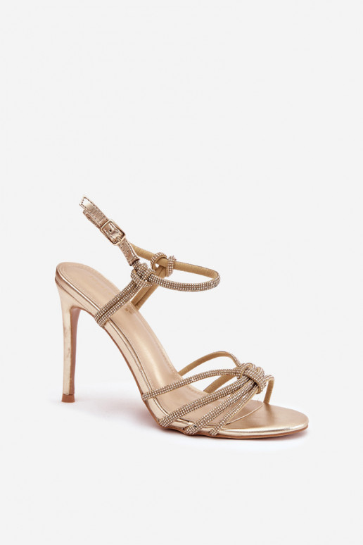 Moteriškos basutės su plonais kulniukais su juostelėmis  aukso spalvos Tanelle