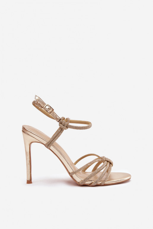 Moteriškos basutės su plonais kulniukais su juostelėmis  aukso spalvos Tanelle