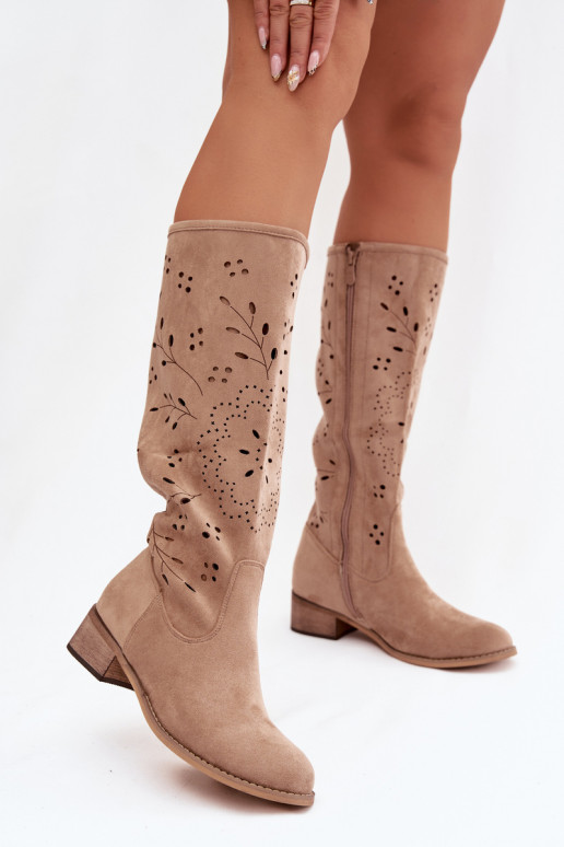 su aužūro elementais moteriški ilgaauliai batai  chaki spalvos Helinna