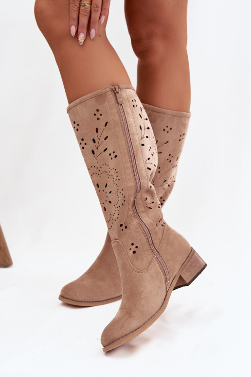 su aužūro elementais moteriški ilgaauliai batai  chaki spalvos Helinna