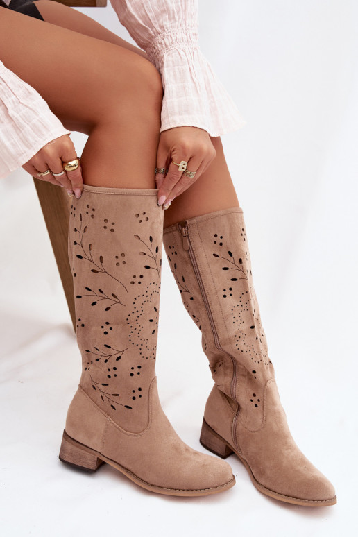 su aužūro elementais moteriški ilgaauliai batai  chaki spalvos Helinna