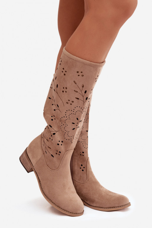 su aužūro elementais moteriški ilgaauliai batai  chaki spalvos Helinna