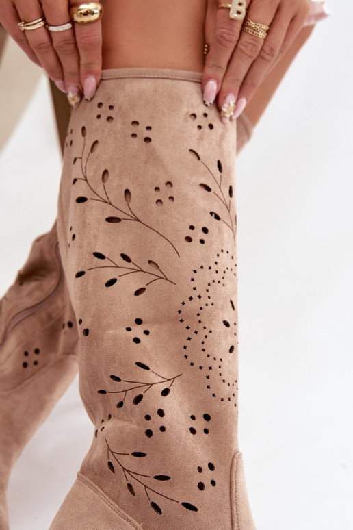 su aužūro elementais moteriški ilgaauliai batai  chaki spalvos Helinna