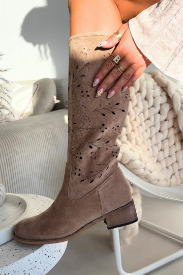 su aužūro elementais moteriški ilgaauliai batai  smėlio spalvos Helinna