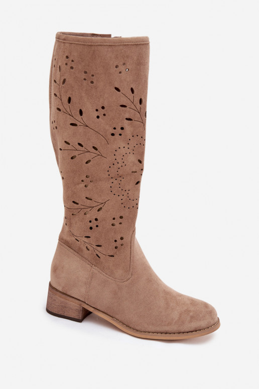 su aužūro elementais moteriški ilgaauliai batai  smėlio spalvos Helinna