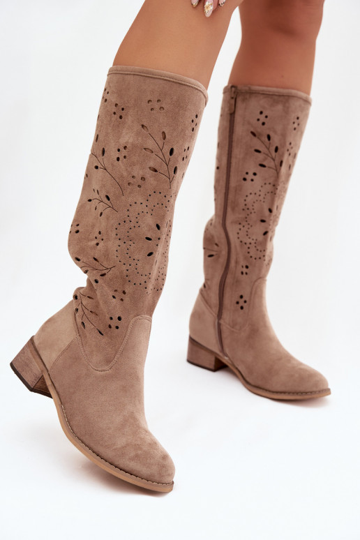 su aužūro elementais moteriški ilgaauliai batai  smėlio spalvos Helinna
