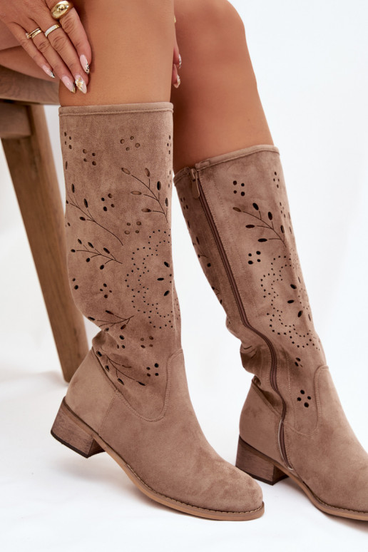 su aužūro elementais moteriški ilgaauliai batai  smėlio spalvos Helinna