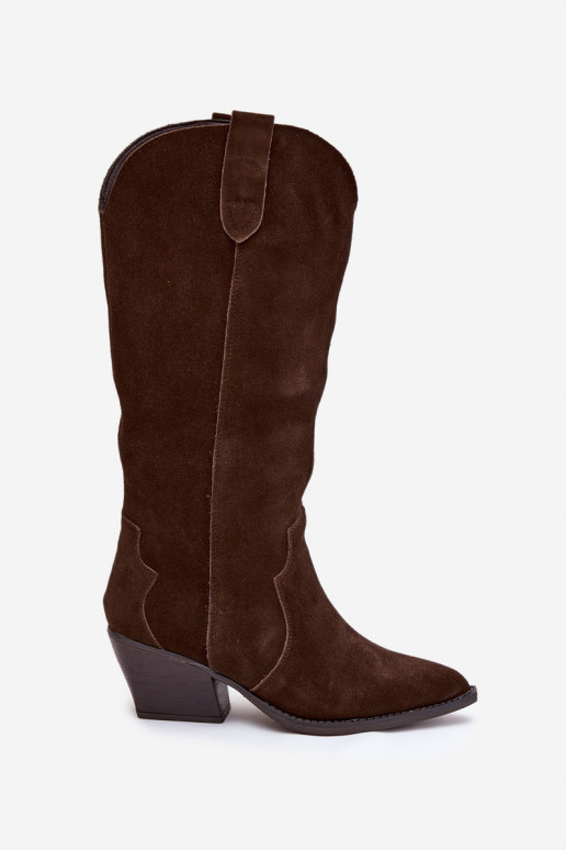   iš zomšos ilgaauliai batai kaubojiško stiliaus  pašiltinti Czekoladowe Urselle