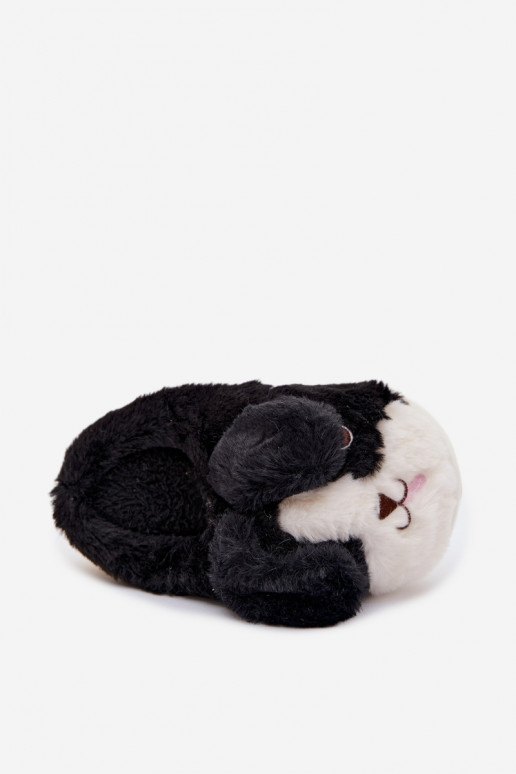 Juodos spalvos vaikiškos šlepetės su kailiuku „Šuniukai" Farnise