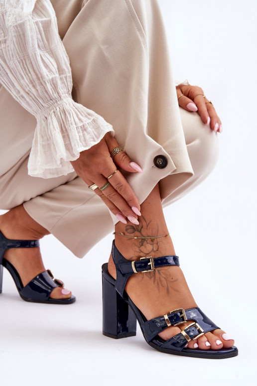 su lako efektu Elegantiškos aukštakulnės basutės S.Barski 80-3 tamsiai mėlynos spalvos