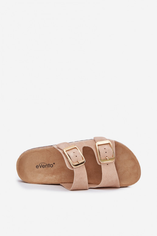 Moteriškos šlepetės Z iš eko zomšosu aukso spalvos su sagtelėmis smėlio spalvos Vorella