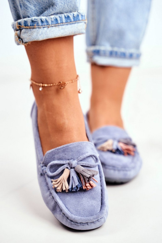 moteriški mokasinai iš zomšos  mėlynos spalvos Donna Mia