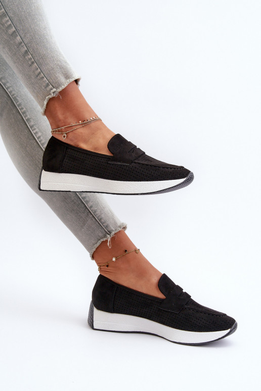 Moteriški mokasinai paaukšintu padu iš eko zomšosowe Juodos spalvos Inesqua