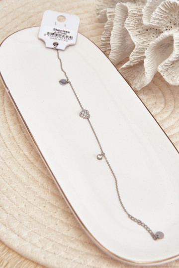 Kojos apyrankė su širdelėmis sidabro spalvos