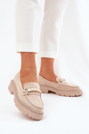 moteriški mokasinai Dekoruotos Cyrkoniami smėlio spalvos Patina