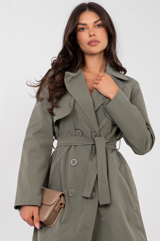 Ilgas kailinis paltas khaki spalvos