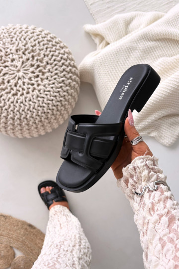 Moteriškos šlepetės su plačiais kulniukais Juodos spalvos Lorania 2