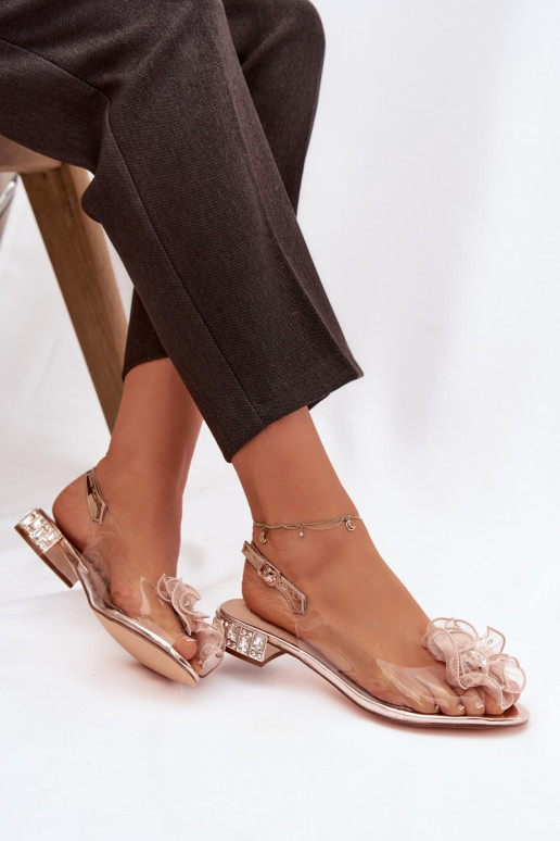  basutės žemu kulniuku su spindinčiomis akutėmis  D&A MR52-230 rausvo aukso spalvos