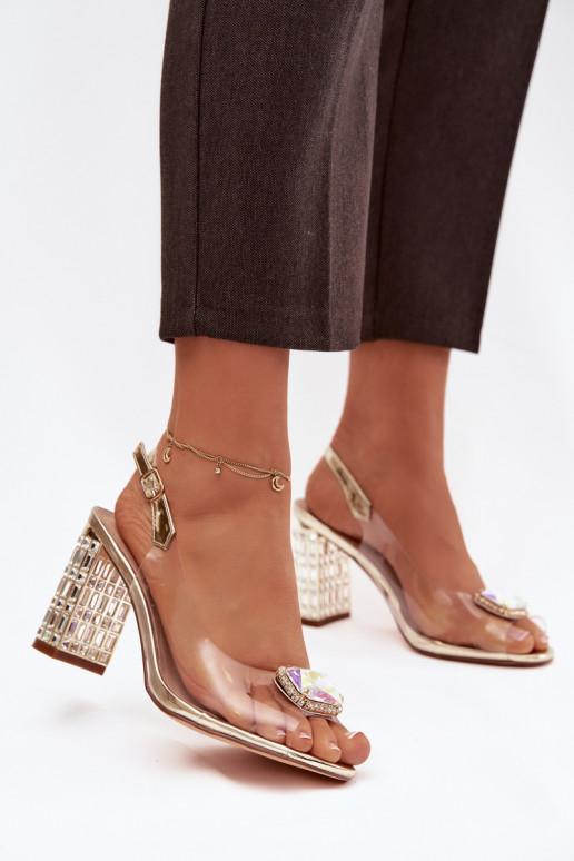  basutės su kulniukais su spindinčiomis akutėmis D&A MR52-239 aukso spalvos