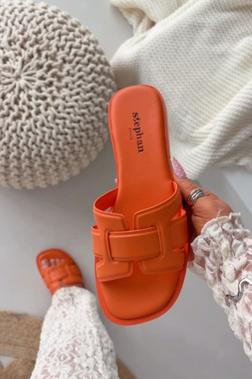 Moteriškos šlepetės su plačiais kulniukais oranžinės spalvos Lorania