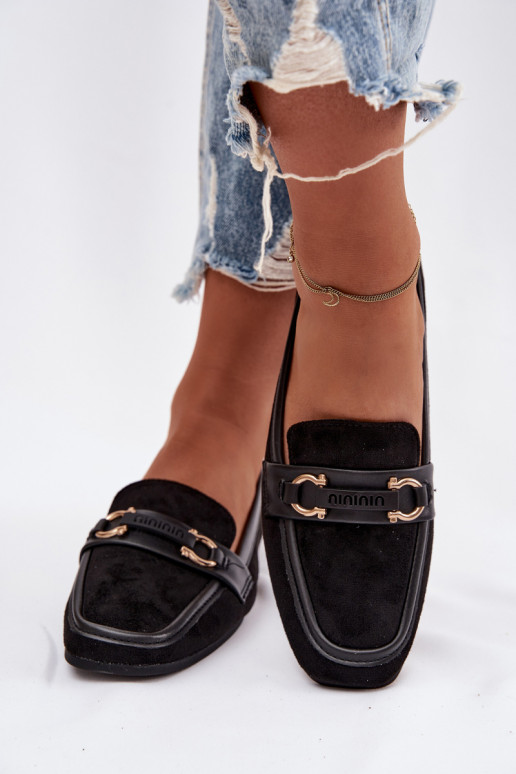 Mokasinai moteriški su puošniais elementais, juodos spalvos Evelora