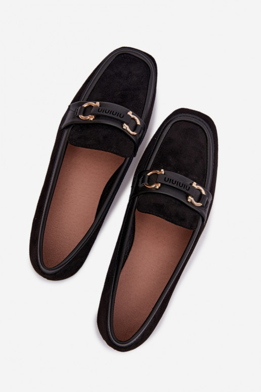 Mokasinai moteriški su puošniais elementais, juodos spalvos Evelora