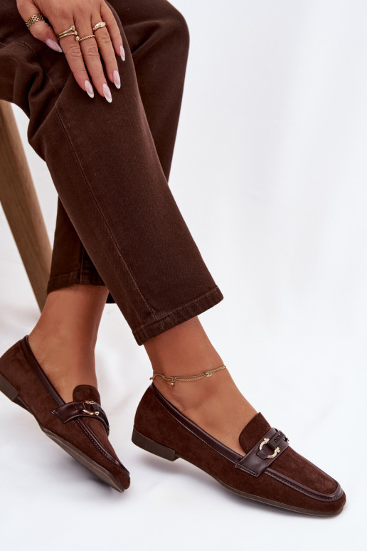 Mokasinai moteriški su puošniais elementais, šokoladinės spalvos Evelora