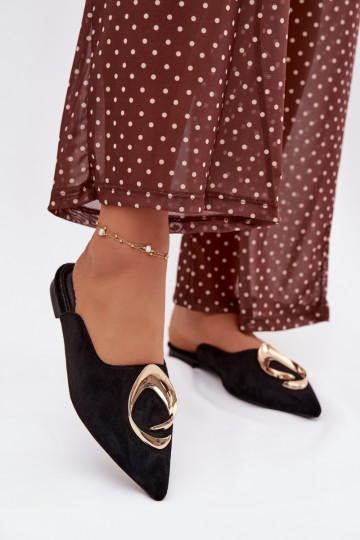 Moteriškos šlepetės Mule  aukso spalvosm Detalem Juodos spalvos Galvella 2