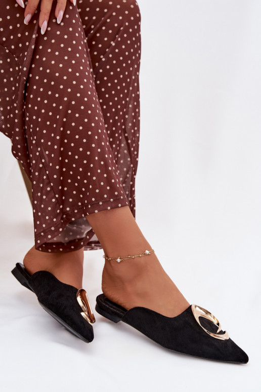 Moteriškos šlepetės Mule  aukso spalvosm Detalem Juodos spalvos Galvella