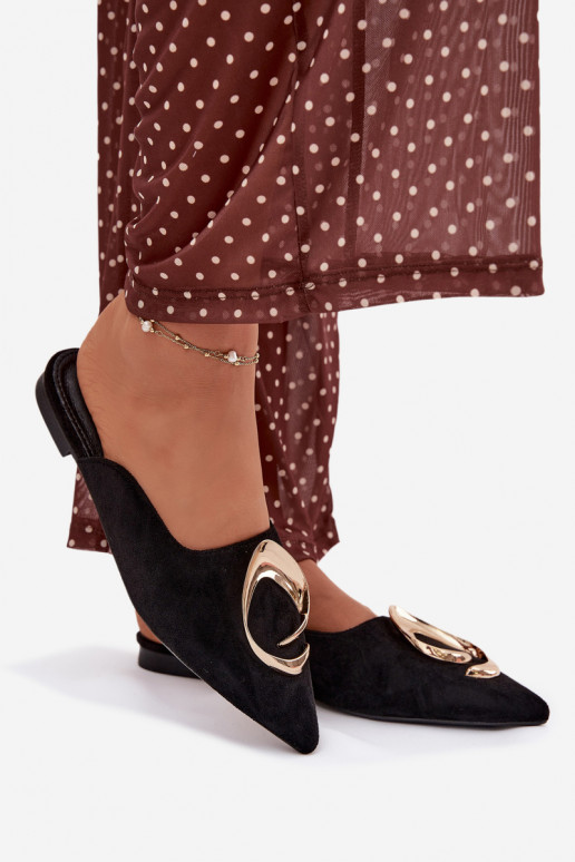 Moteriškos šlepetės Mule  aukso spalvosm Detalem Juodos spalvos Galvella