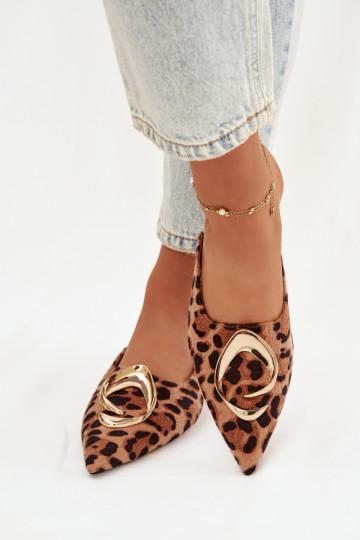 Moteriškos šlepetės Mule  aukso spalvosm Detalem su leopardo kailio raštais Galvella 2