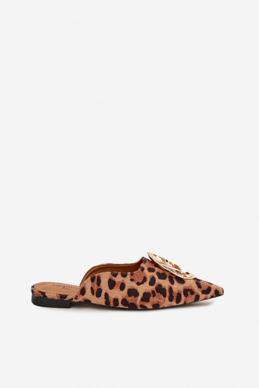 Moteriškos šlepetės „Mule" su puošniomis aukso spalvos detalėmis ir leopardo kailio raštais Galvella