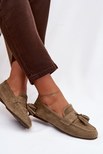 moteriški mokasinai lygiapadžiai su kutais žalios spalvos Marilisse