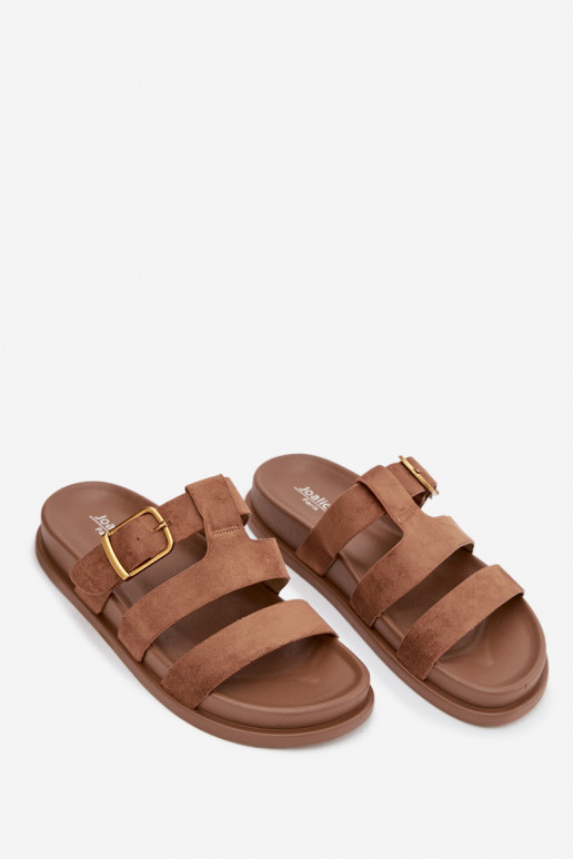 Moteriškos šlepetės su juostelėmis I Złotą su sagtimis rudos spalvos Ulirissa