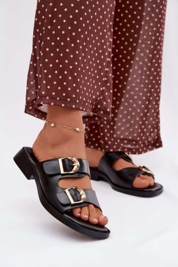 Moteriškos šlepetės Ze aukso spalvosmi su sagtimismi Juodos spalvos Danelle 2