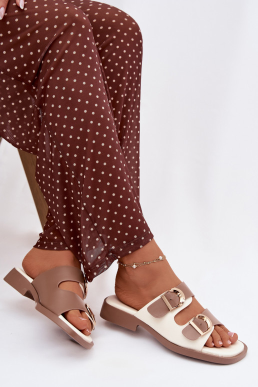 Moteriškos šlepetės Ze aukso spalvosmi su sagtimismi smėlio spalvos Danelle