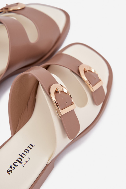 Moteriškos šlepetės Ze aukso spalvosmi su sagtimismi smėlio spalvos Danelle