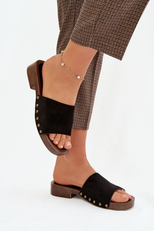 Moteriškos šlepetės su plačiais kulniukais Ze aukso spalvosmi  Juodos spalvos Girella