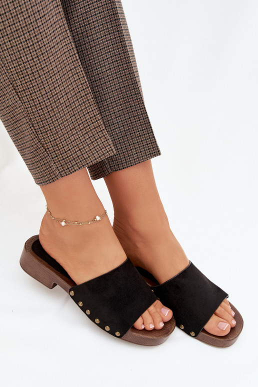 Moteriškos šlepetės su plačiais kulniukais Ze aukso spalvosmi  Juodos spalvos Girella