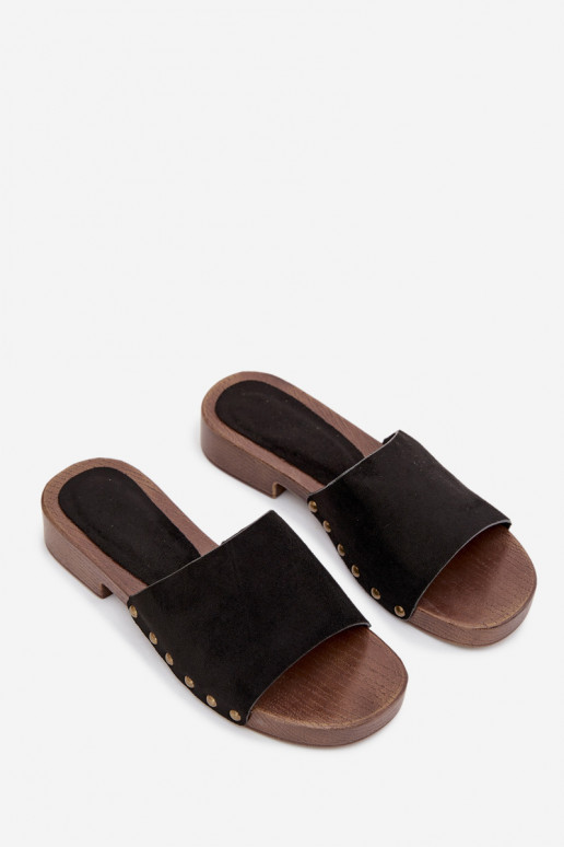 Moteriškos šlepetės su plačiais kulniukais Ze aukso spalvosmi  Juodos spalvos Girella