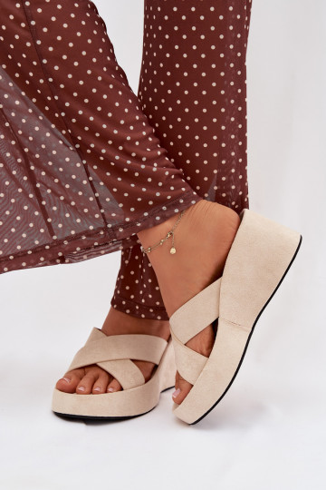 Moteriškos šlepetės  Z iš eko zomšosu smėlio spalvos Calorine 2