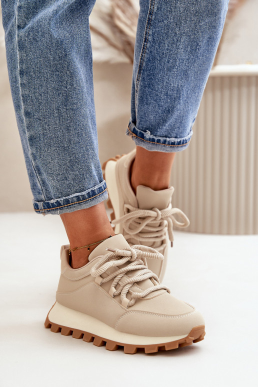 Sportiniai bateliai Sneakers modelio su platforma iš dirbtinės odos smėlio spalvos Riadella