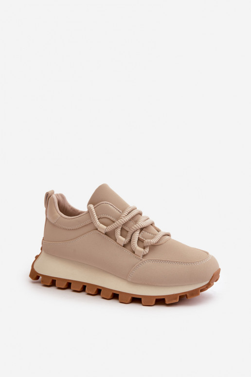 Sportiniai bateliai Sneakers modelio su platforma iš dirbtinės odos smėlio spalvos Riadella