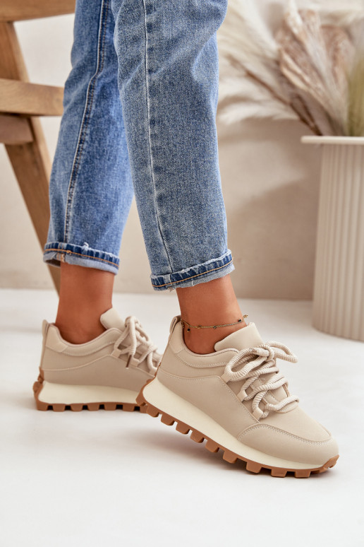 Sportiniai bateliai Sneakers modelio su platforma iš dirbtinės odos smėlio spalvos Riadella